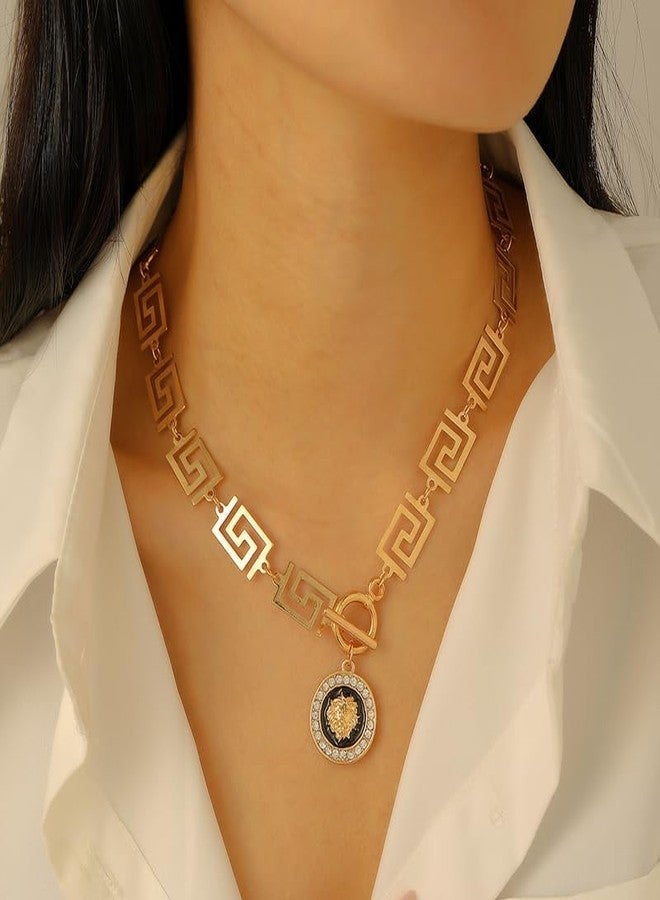 sunglnl Gold Necklace Set For Women, 14k Gold-Plated Necklaces Bracelet And Earrings With Cubic Zirconia Lion Pendant Luxurious Metallic Style Jewelry Gift (gold-lion) - Image 2